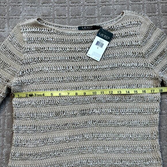 Ralph Lauren Linen Blend Sweater Beige Large Boatneck L/S Top Open Knit NWT - Picture 5 of 6